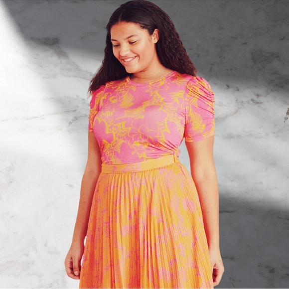 NWT Tanya Taylor ‘Jeana’ Skirt in Orange & Pink Colorblock Floral Ikat Size 2 - Picture 3 of 16